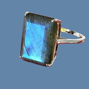 925 Sterling Silver Ring with Natural Labradorite 18x12mm Gemstone